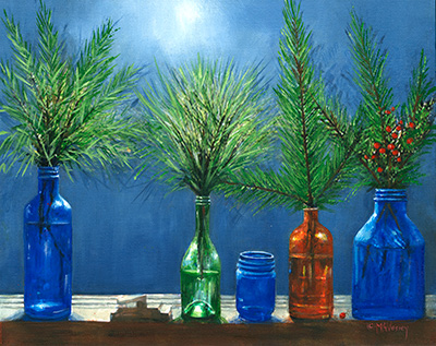 5 Bottles Painting by Mary Ann Vessey