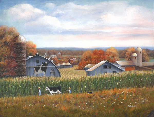 Blue Cow Barn Painting by Mary Ann Vessey