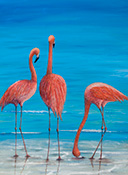 3 Flamingos Mini Canvas Painting by Mary Ann Vessey