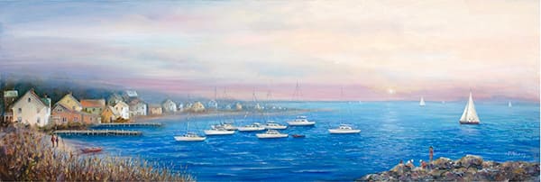 White Boats Blue Water Painting by Mary Ann Vessey