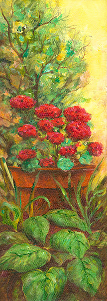 Red Geraniums Painting by Mary Ann Vessey