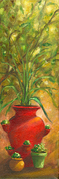 Red Pot Painting by Mary Ann Vessey